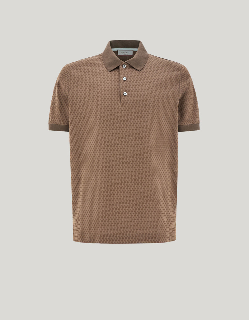BROWN-HAZELNUT COTTON JACQUARD POLO SHIRT 1