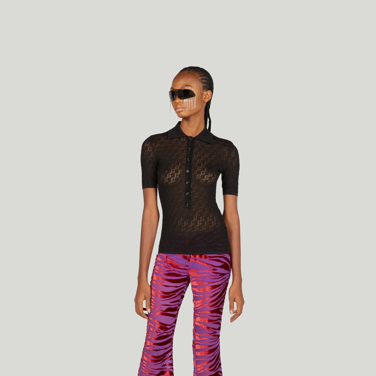 Geometric G cotton and silk polo shirt - 5