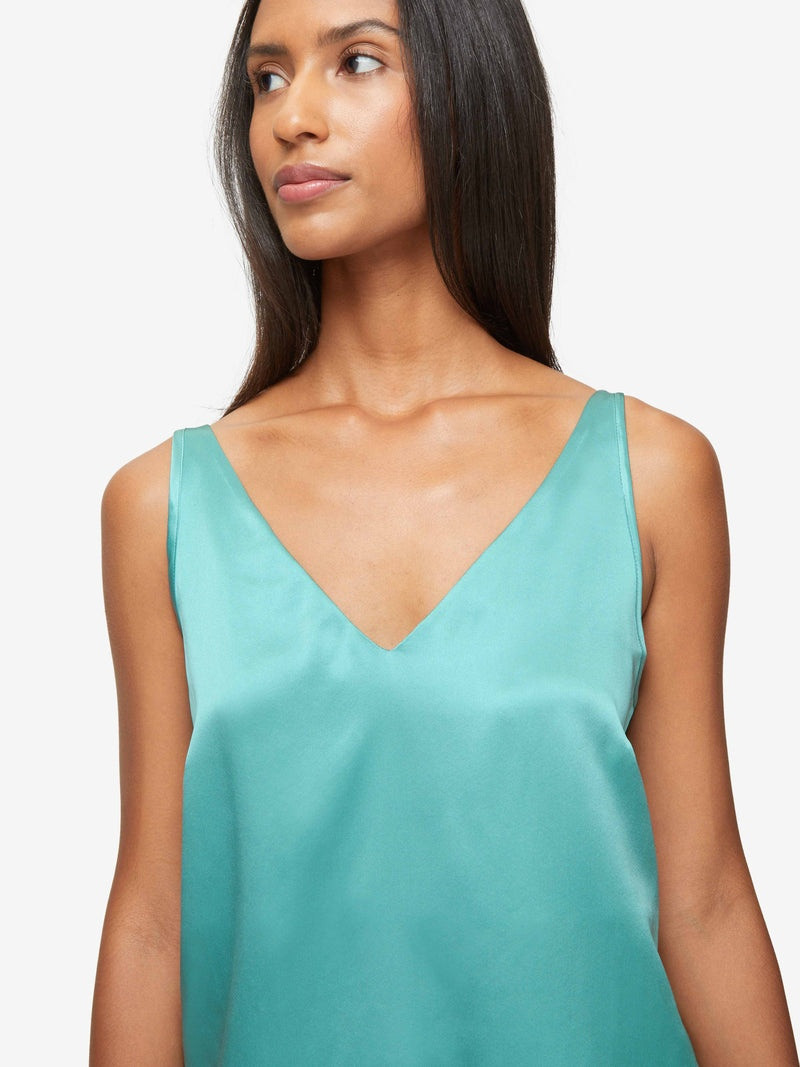 Women's Short Cami Pyjamas Bailey Silk Satin Sea Foam Green 6
