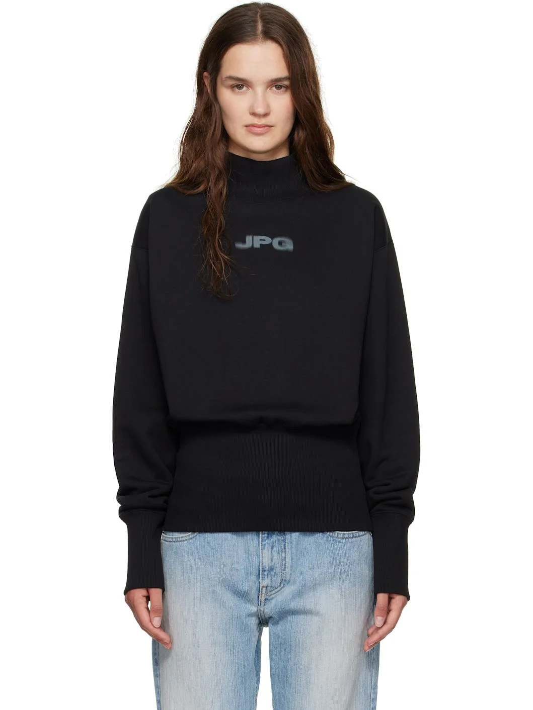 Black Cropped Crew Neck 'JPG' Sweatshirt - 1