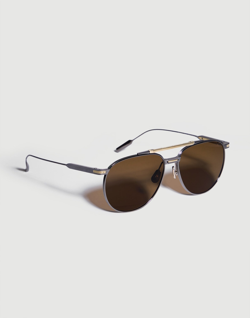 Brunello Cucinelli Goldcraft 1978 sunglasses in titanium and 18k solid gold with polarized lenses outlook