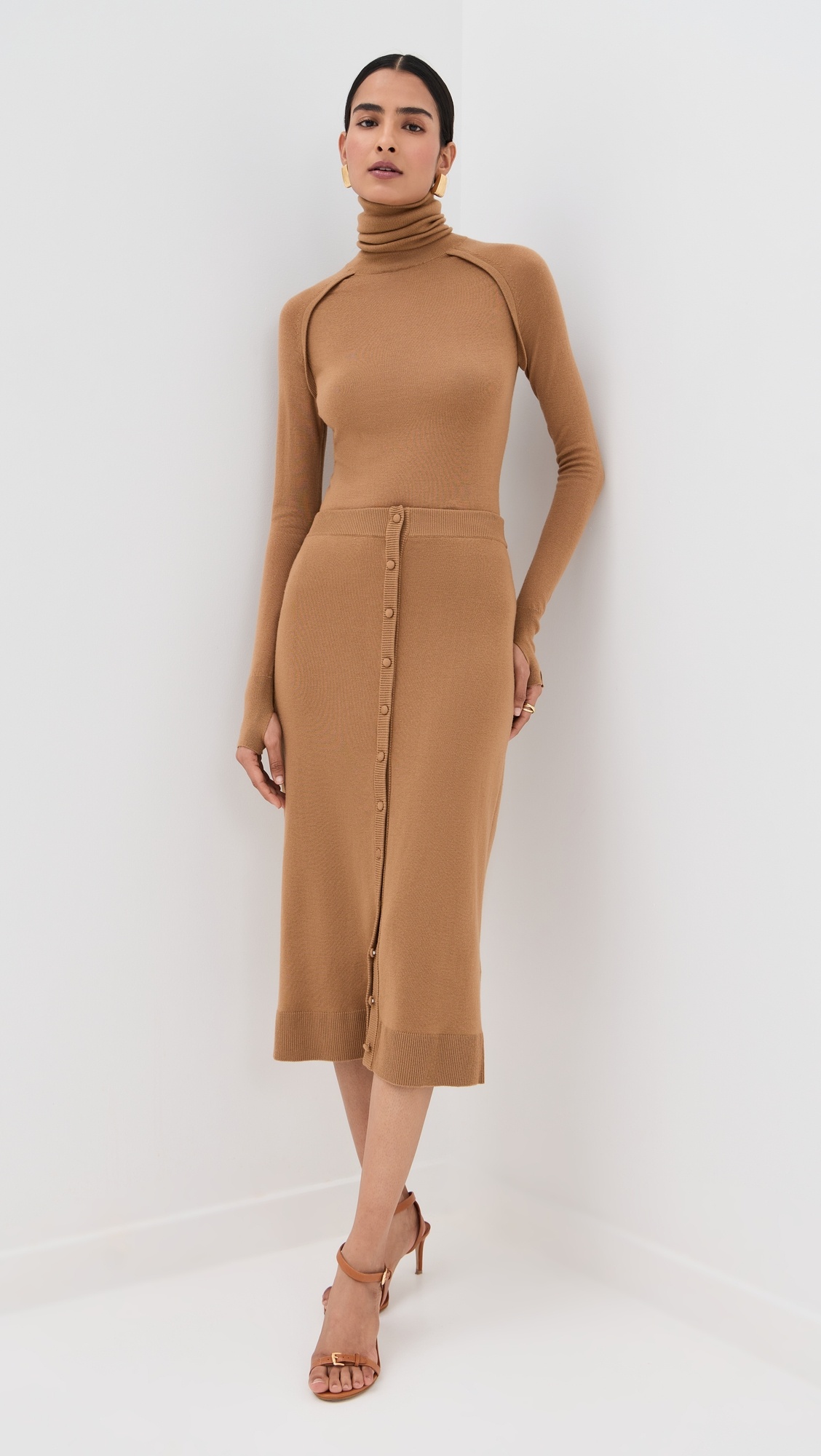 Button Detail Midi Skirt - 4