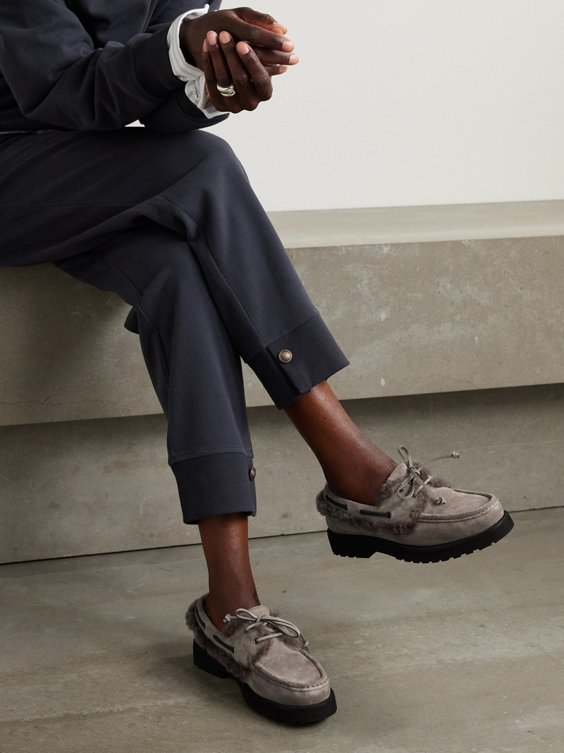 Brunello Cucinelli Bead-embellished Shearling-trimmed Suede Loafers outlook