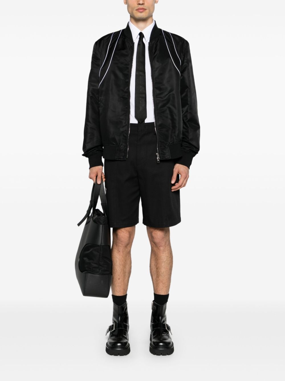 piped-trim zip-up bomber jacket - 2