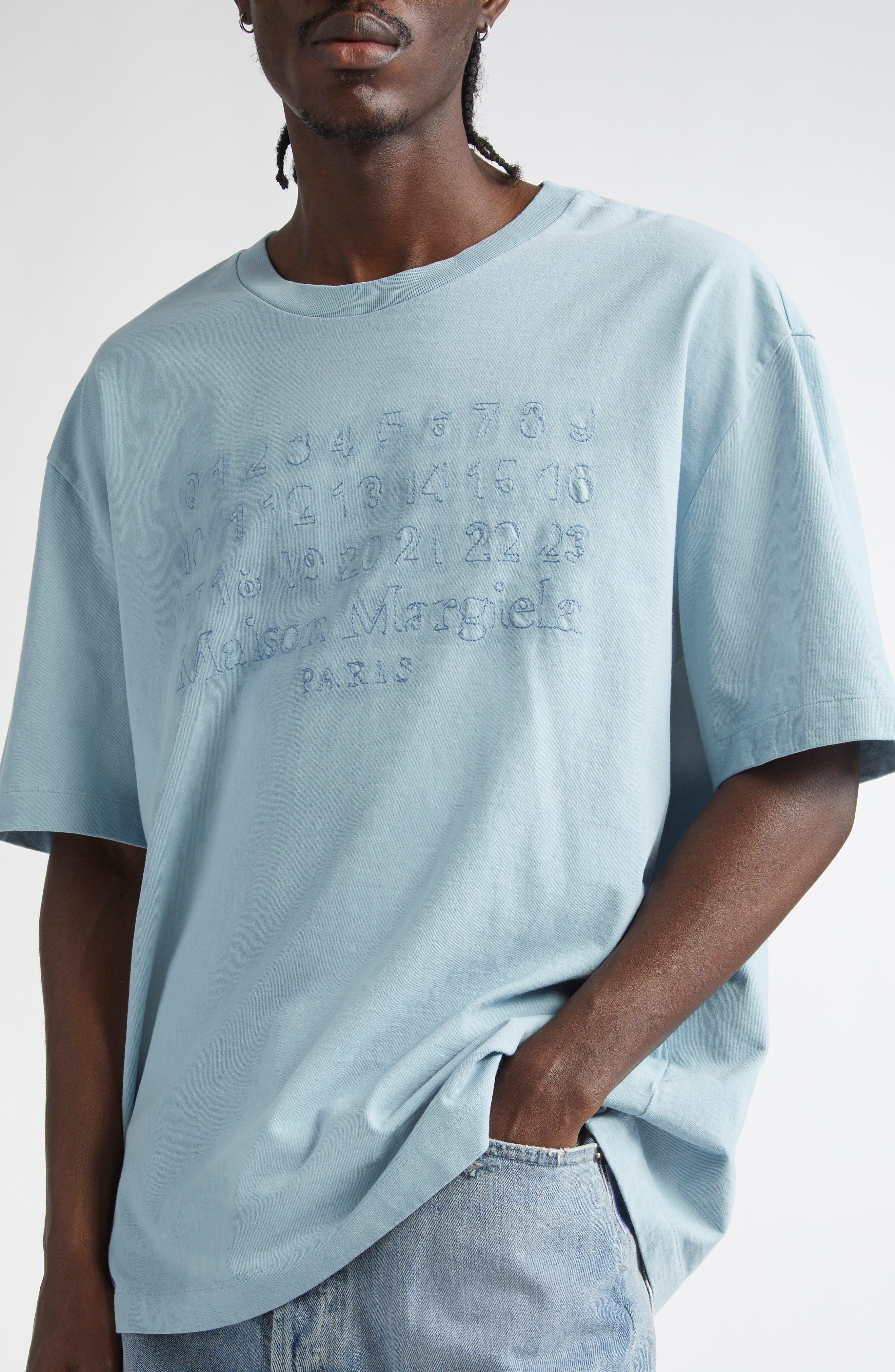 Maison Margiela Embroidered Logo Cotton T-Shirt in Blue at Nordstrom - 5