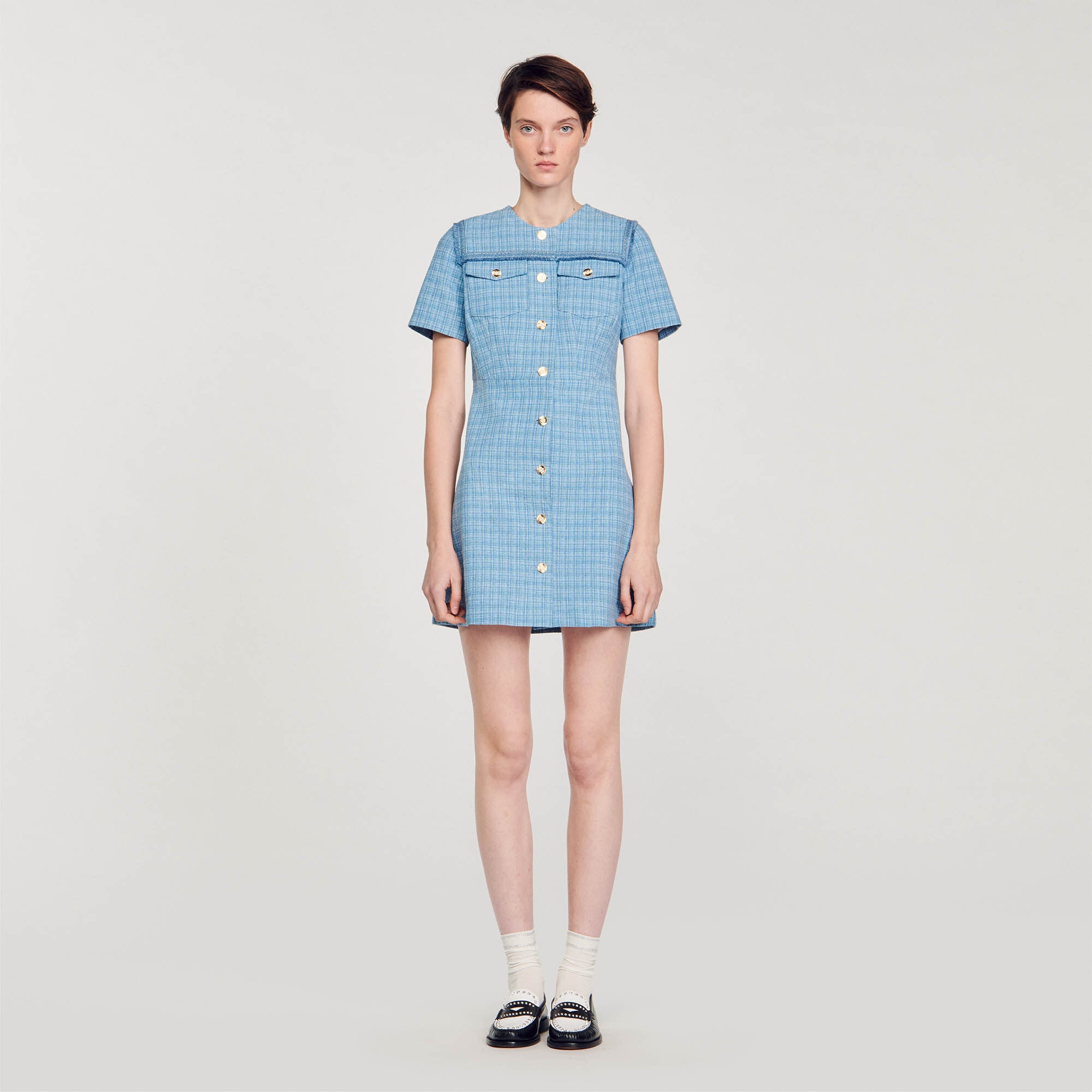 SHORT BUTTONED TWEED DRESS - 3
