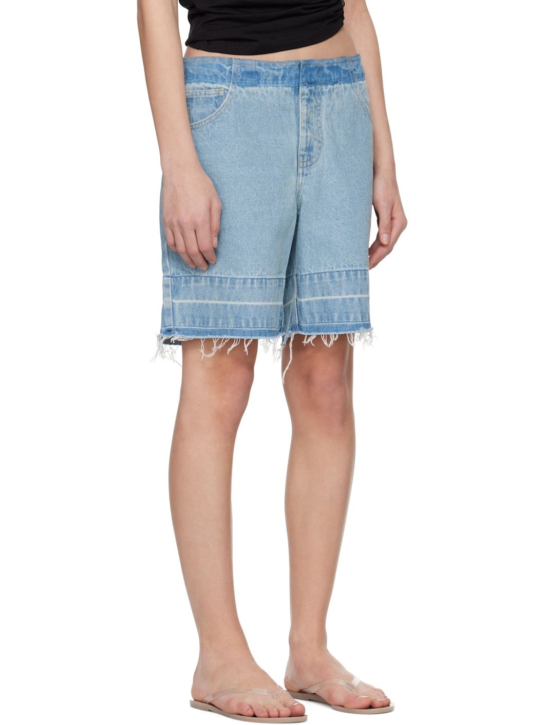 Blue Deconstruct Denim Shorts - 2