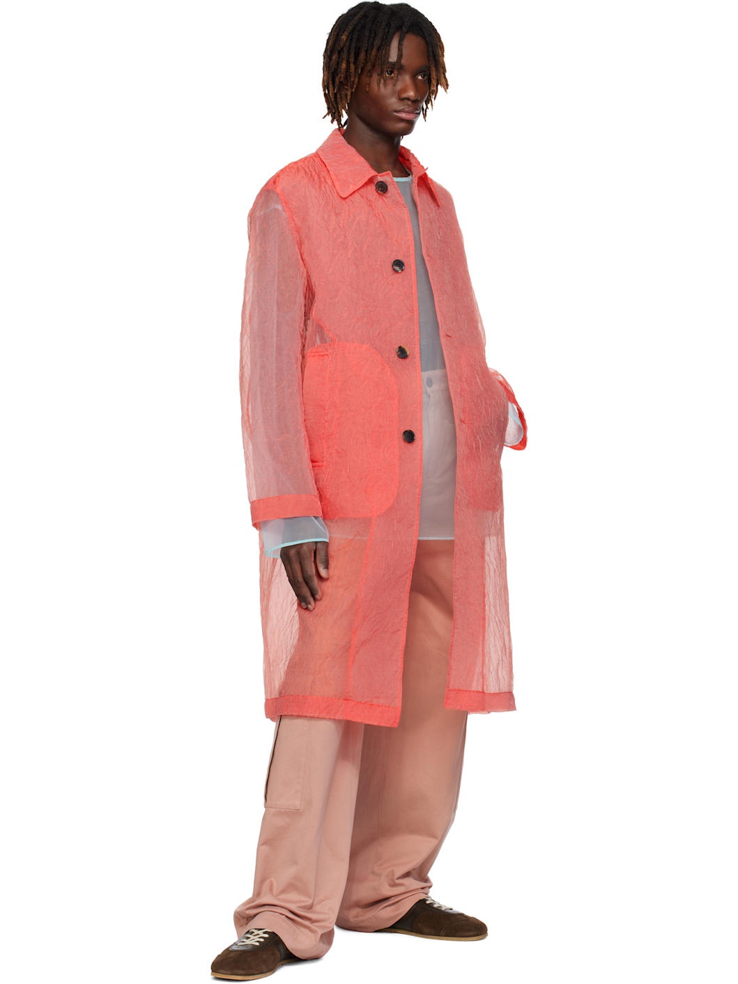 Pink Crinkled Organza Coat - 4
