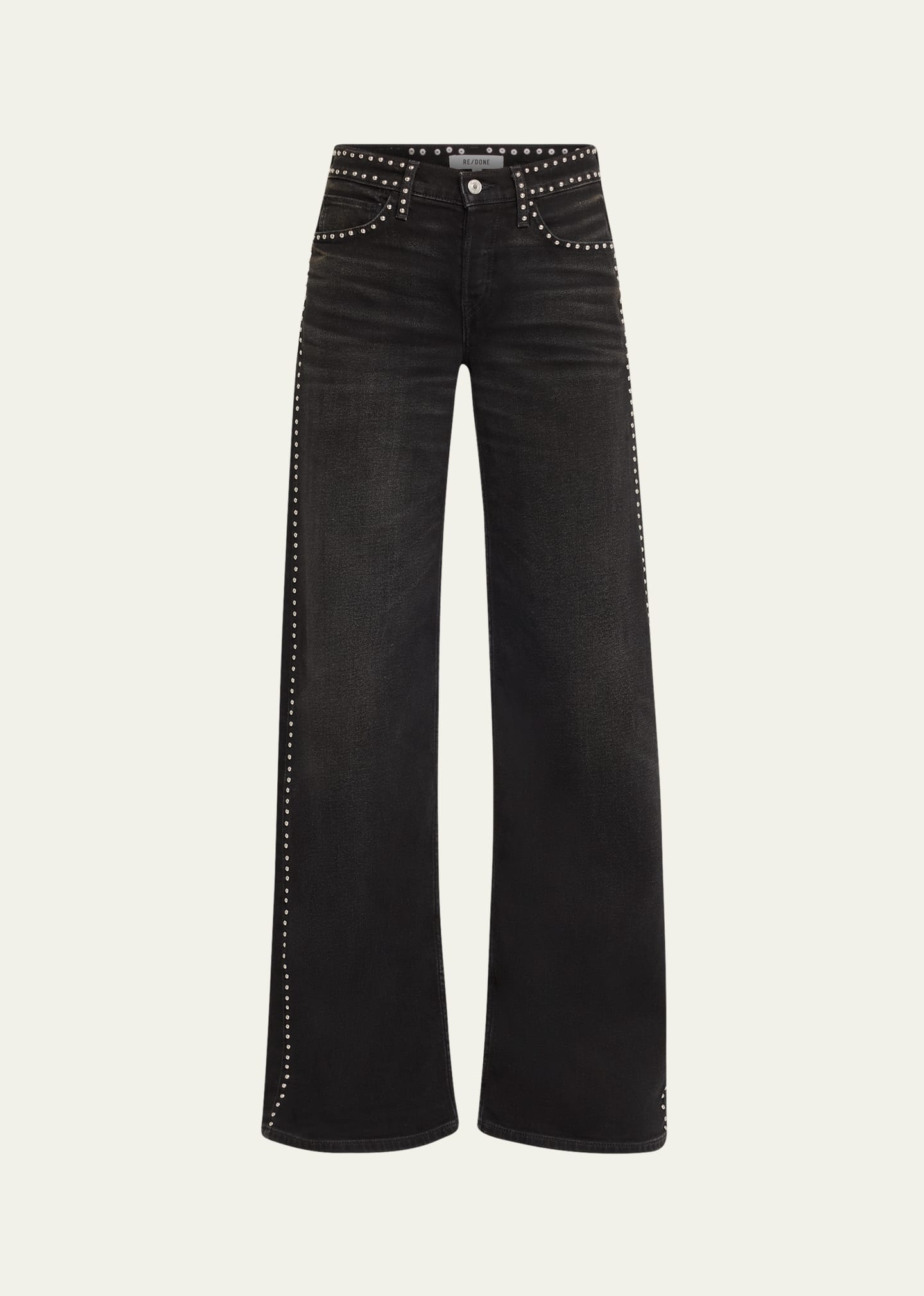 Studded Mid-Rise Wide-Leg Jeans - 1