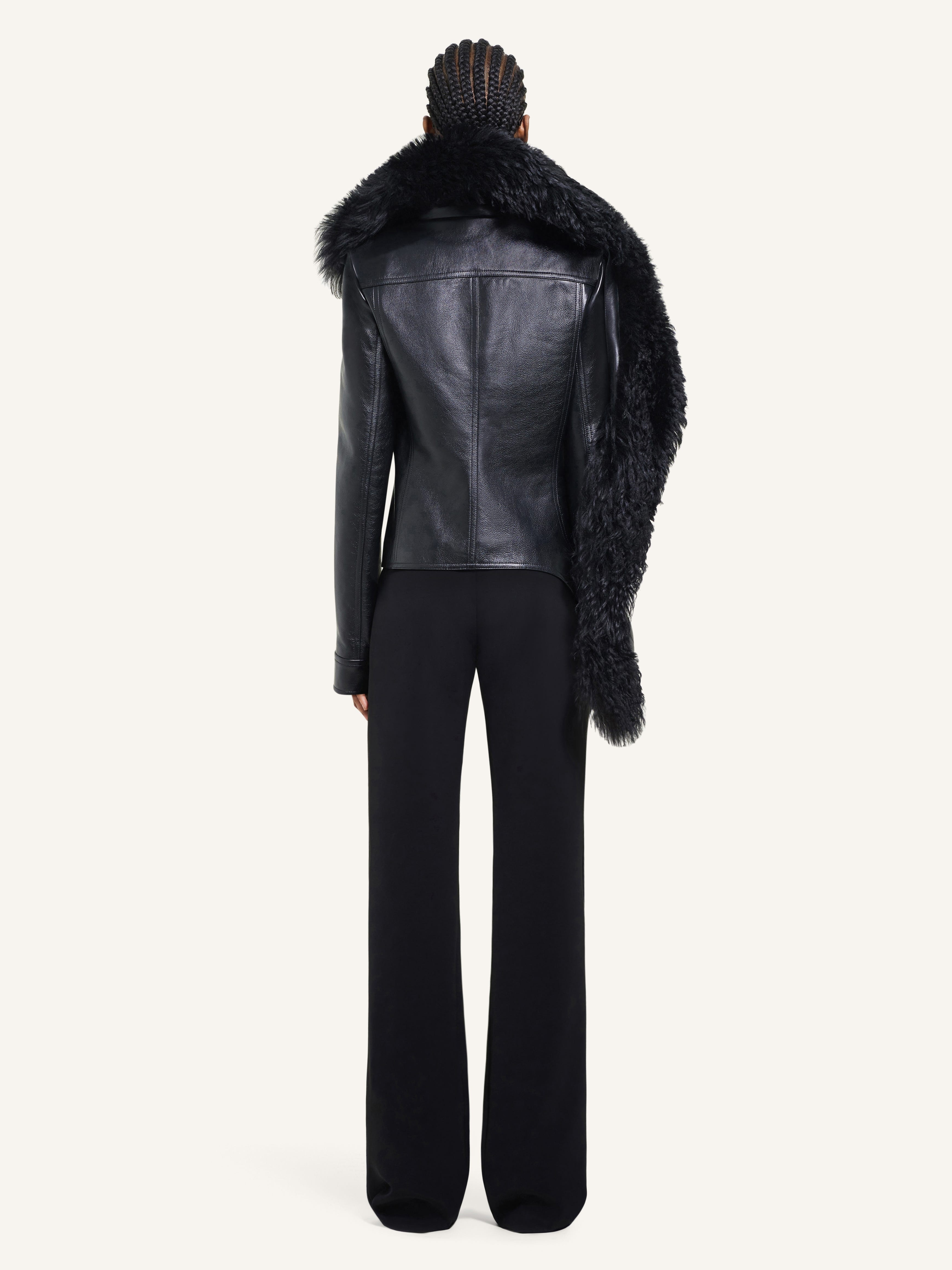 SHEARLING COLLAR LEATHER JACKET - 4