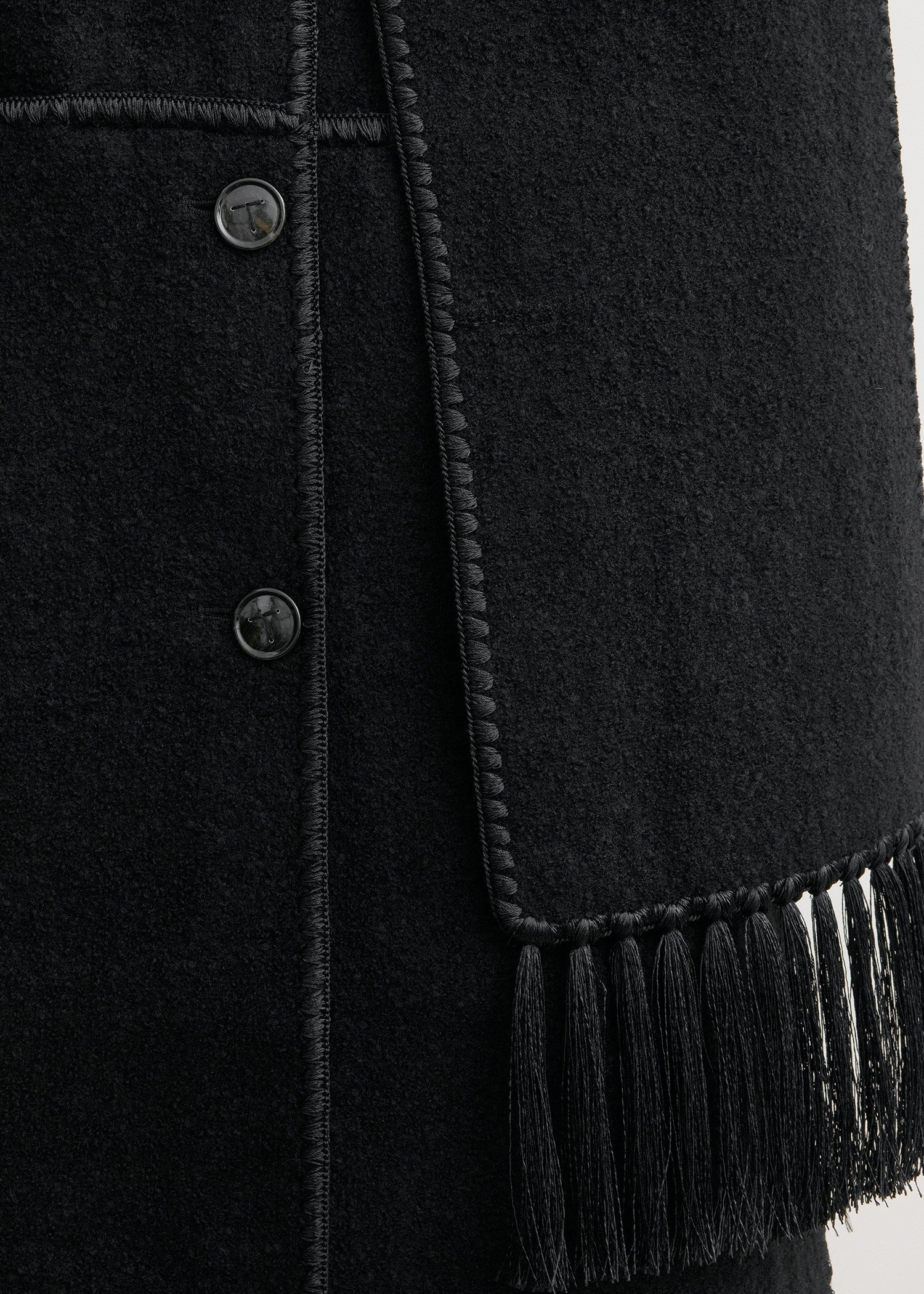 Embroidered scarf coat black - 6