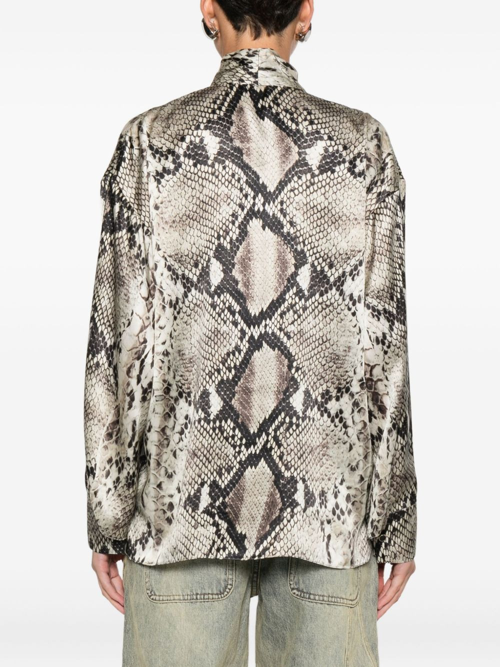 snakeskin-print tie-neck blouse - 4