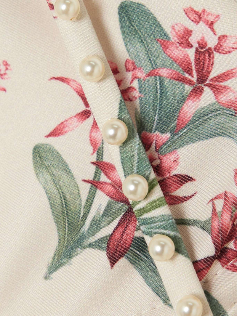 Agua by Agua Bendita Magdalena Orquidea faux pearl-embellished floral-print recycled underwired bikini top Cream outlook