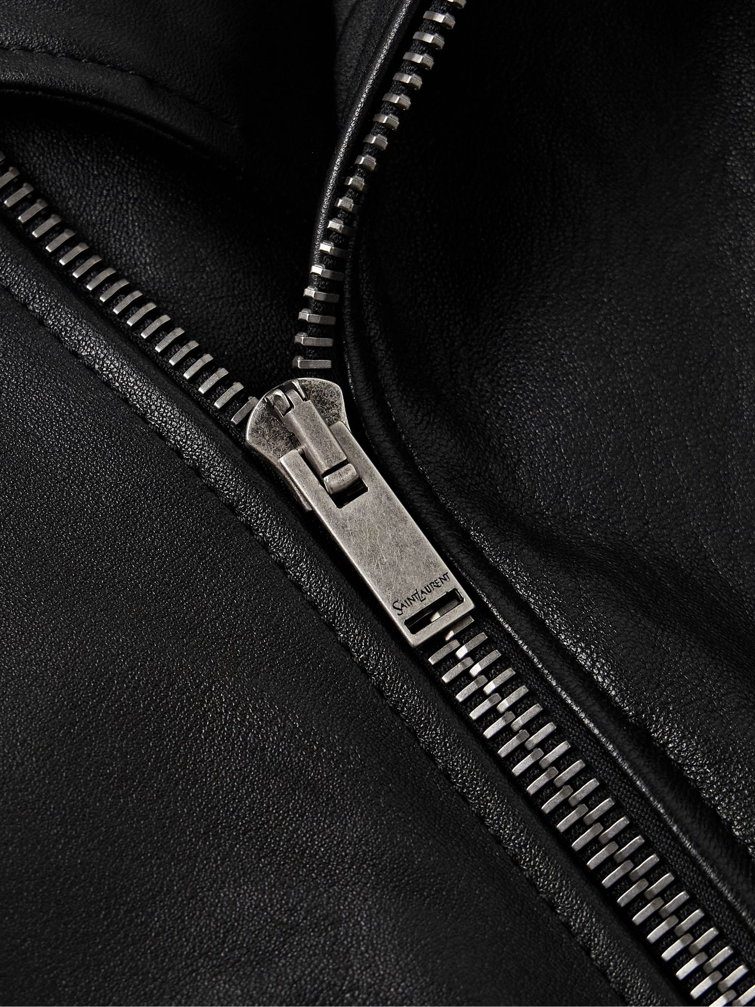Belted Leather Biker Jacket Black - 5
