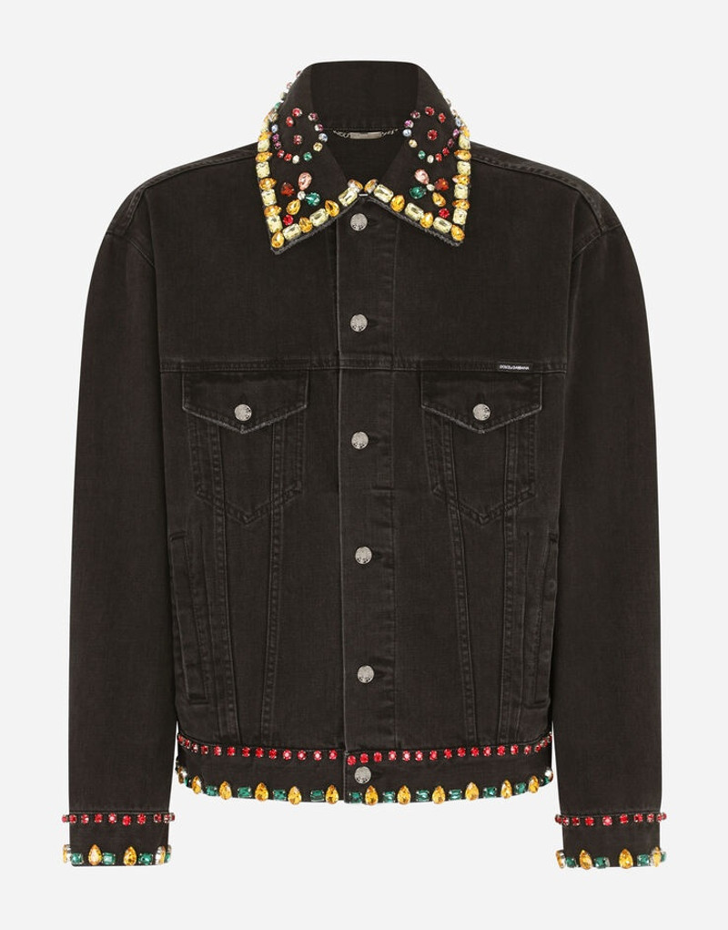 Black denim jacket with crystal embellishment 1