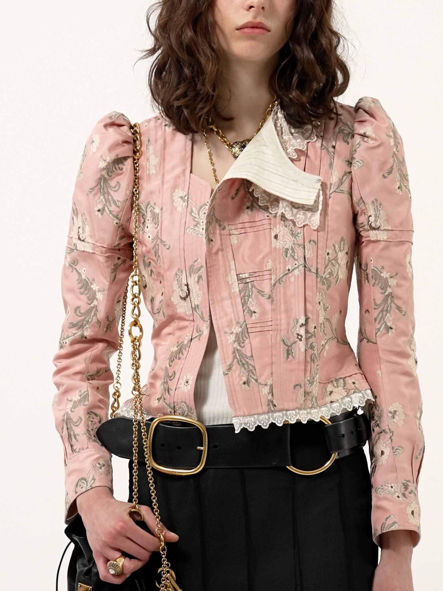 FITTED JACKET IN TAFFETA JACQUARD & LACE - 5