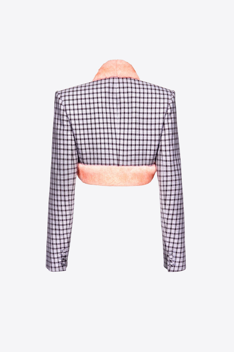 AREA FAUX FUR TRIM CROPPED BLAZER outlook