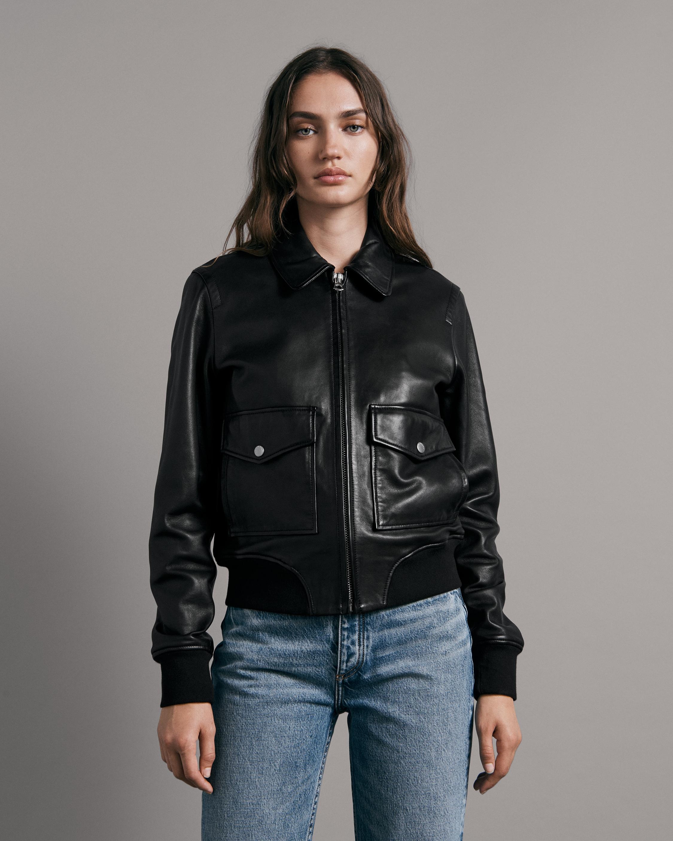 rag bone Andrea Leather Jacket Classic Fit Jacket REVERSIBLE