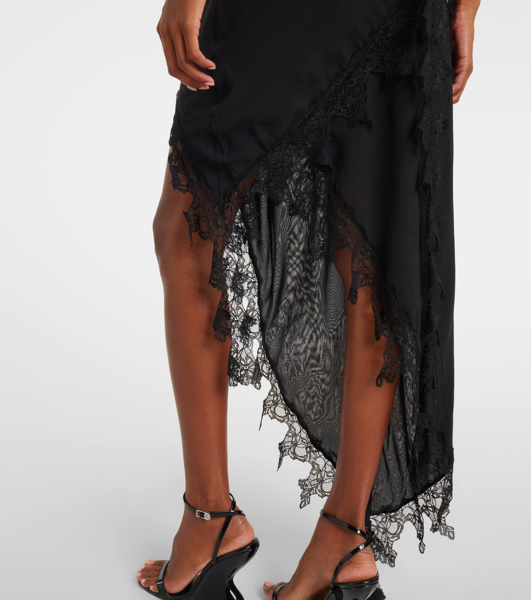 Asymmetric lace-trimmed midi dress - 7