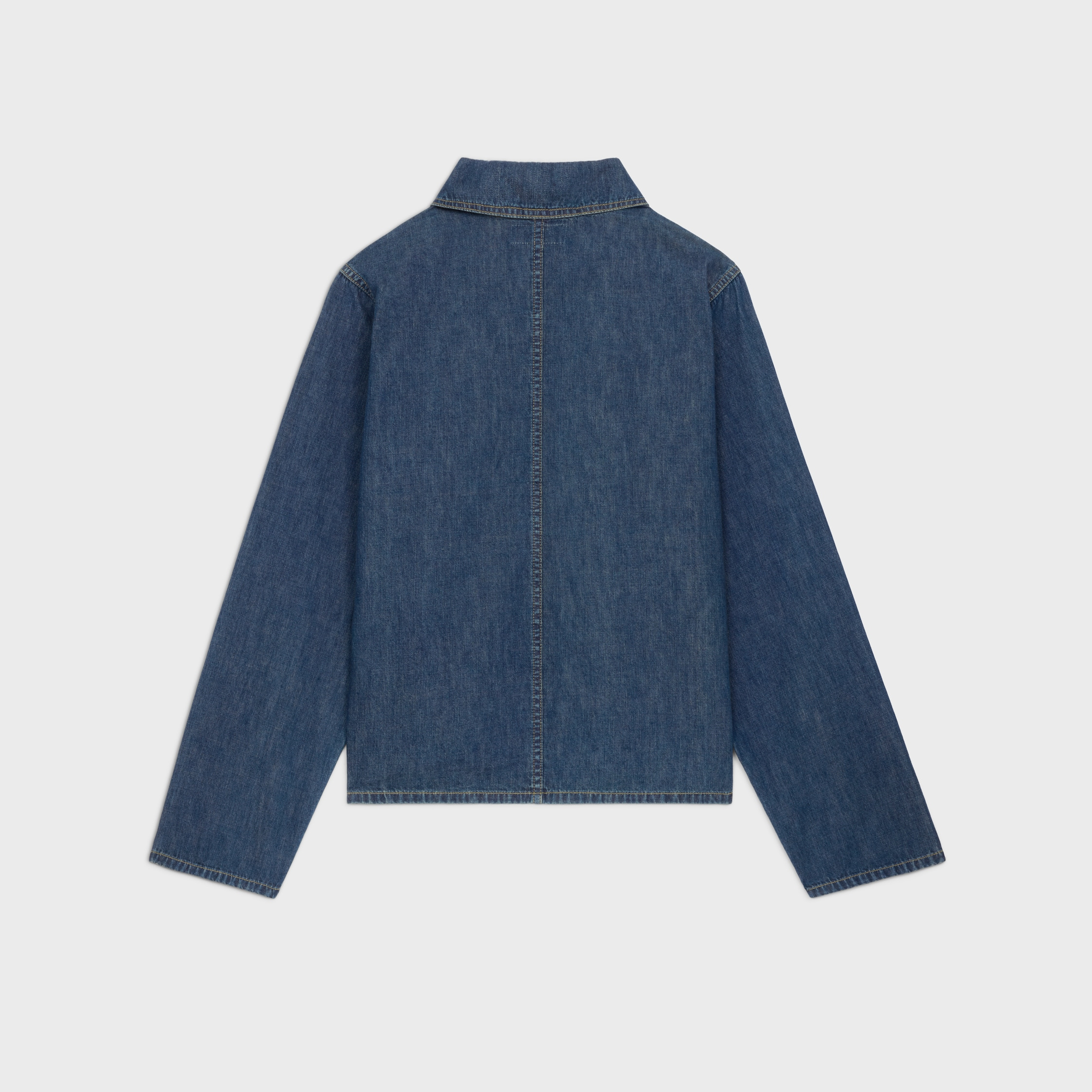 quater zip shirt in dark ocean wash denim - 2