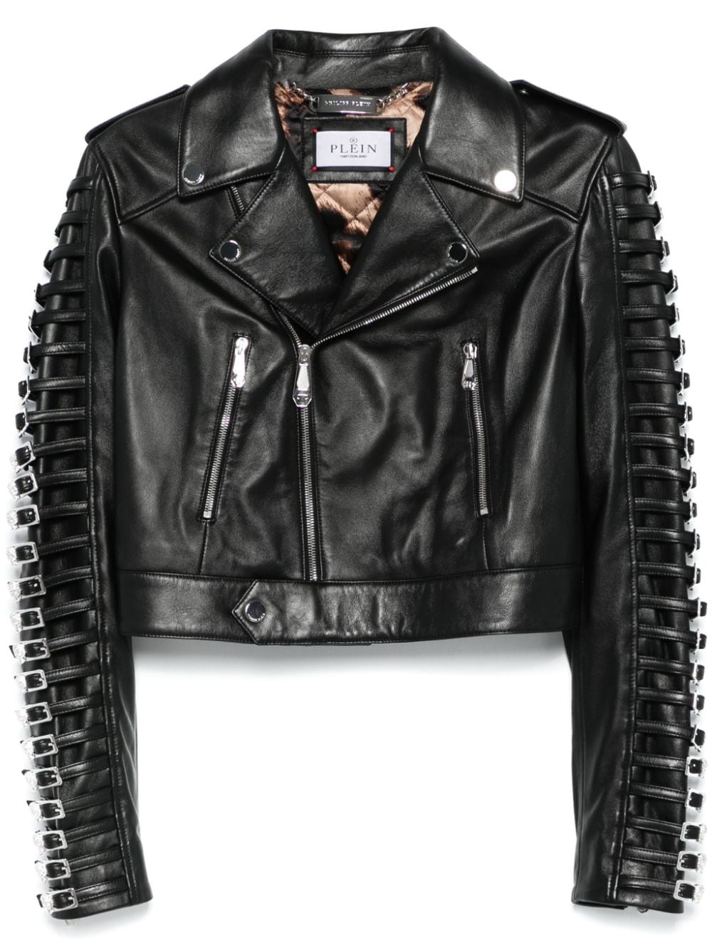 crystal-buckle biker jacket - 1