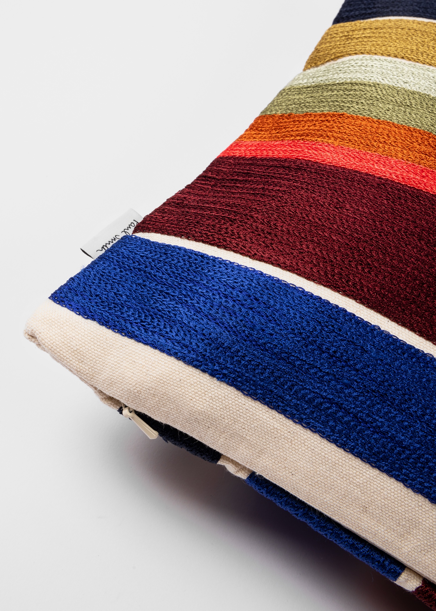 Ecru Embroidered 'Signature Stripe' Bolster Cushion - 4