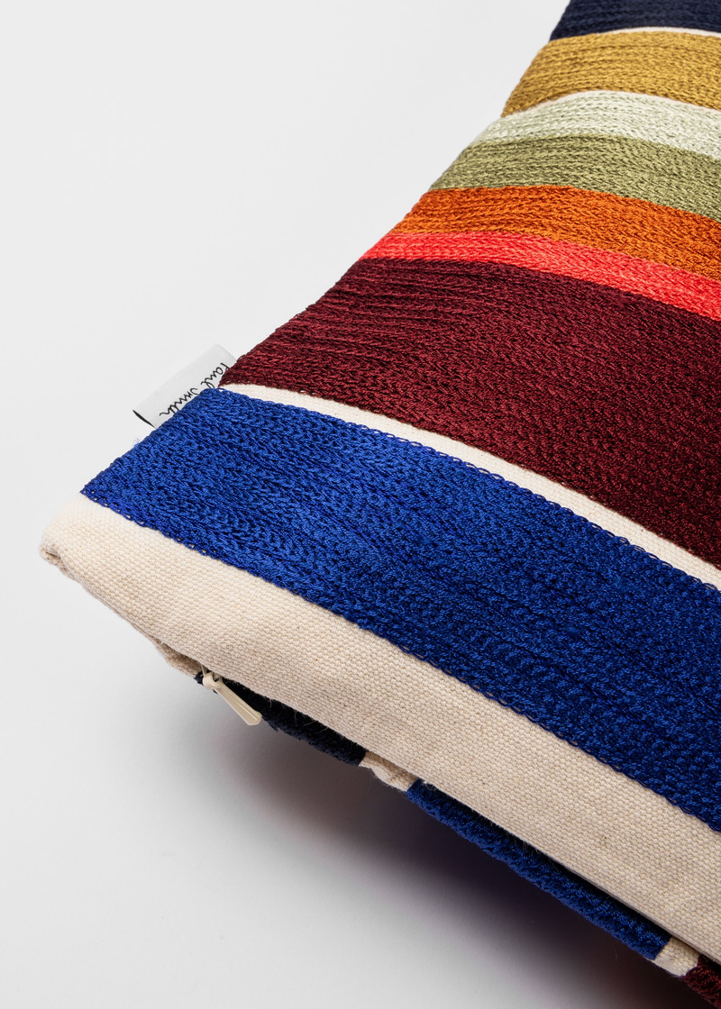 Ecru Embroidered 'Signature Stripe' Bolster Cushion 4