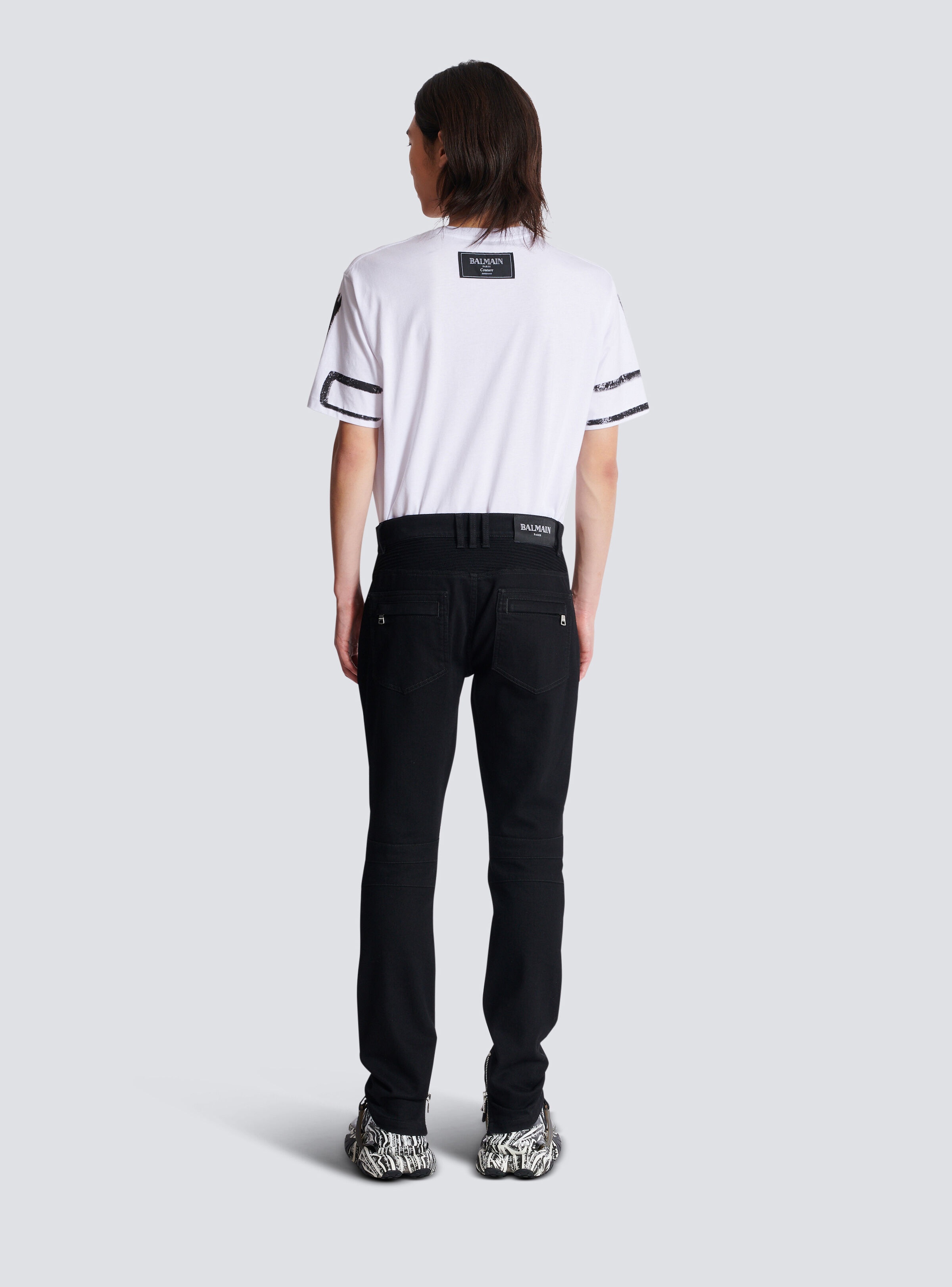 Slim-fit biker jeans in black denim - 4
