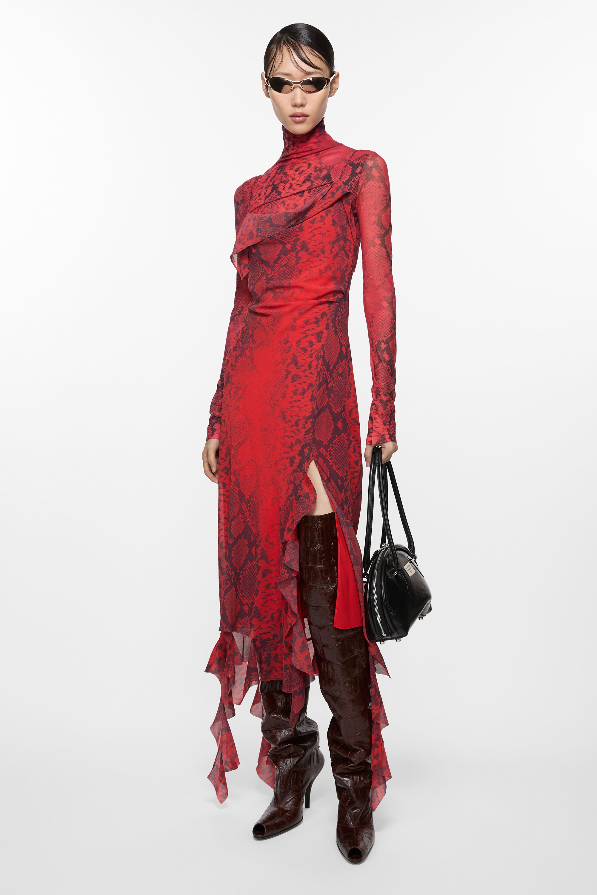 Ruffle strap dress - Fire red - 4