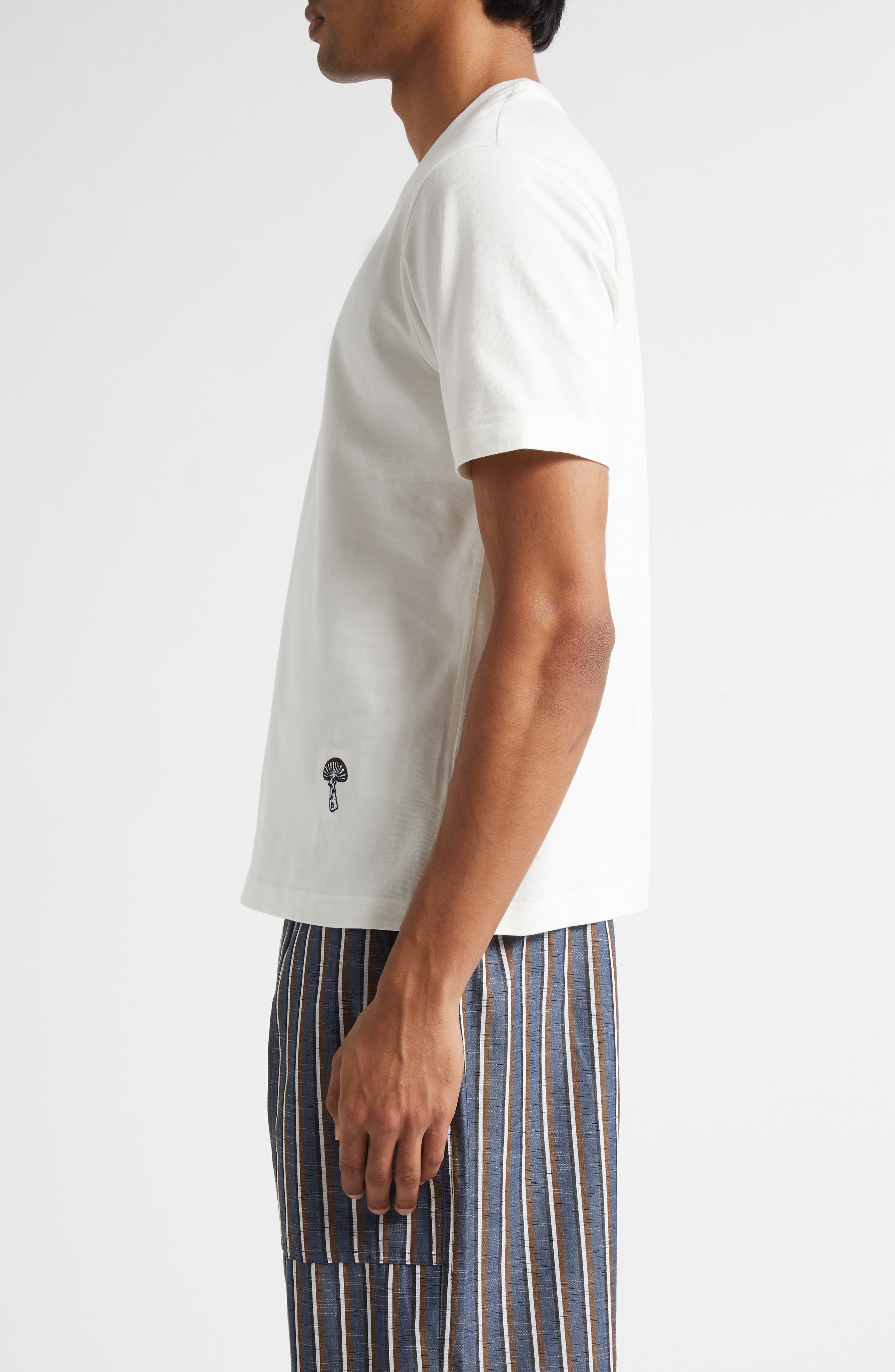 Bottega Veneta Embroidered Mushroom Pima Cotton Jersey T-Shirt in 9071 Chalk at Nordstrom - 3