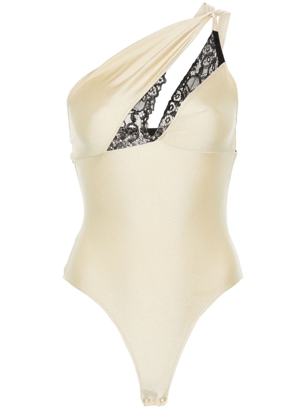 lace-detailing asymmetric bodysuit - 1