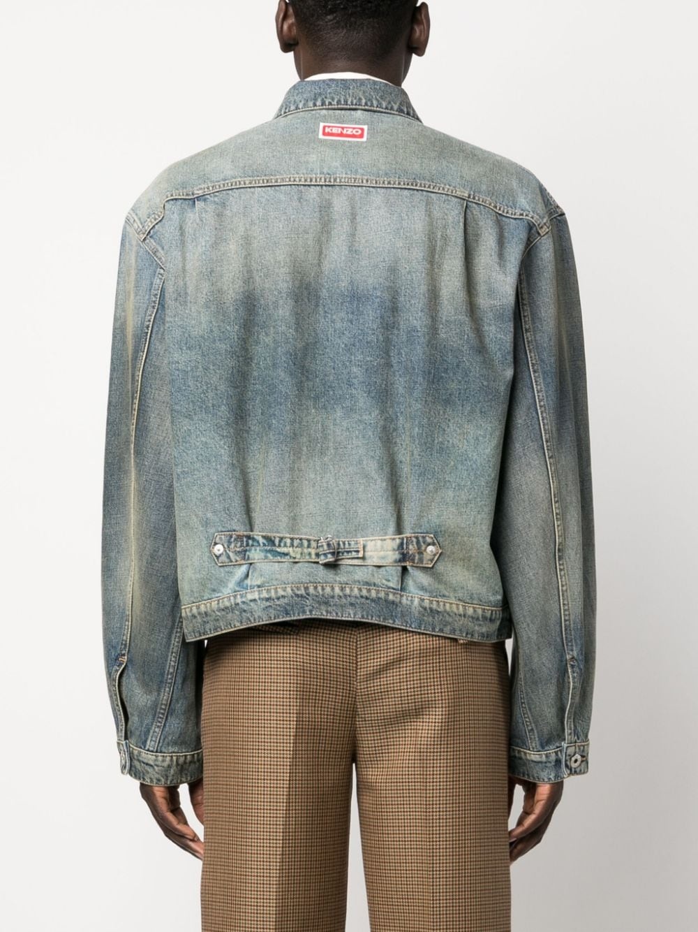 panelled button-fastening denim jacket - 4