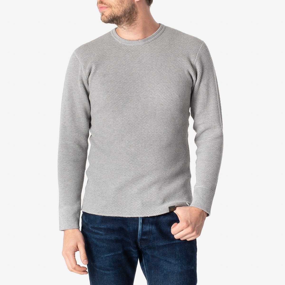 IHTL-1700-GRY Cotton Knit Crew Neck Long Sleeved Thermal Sweater - Grey - 2