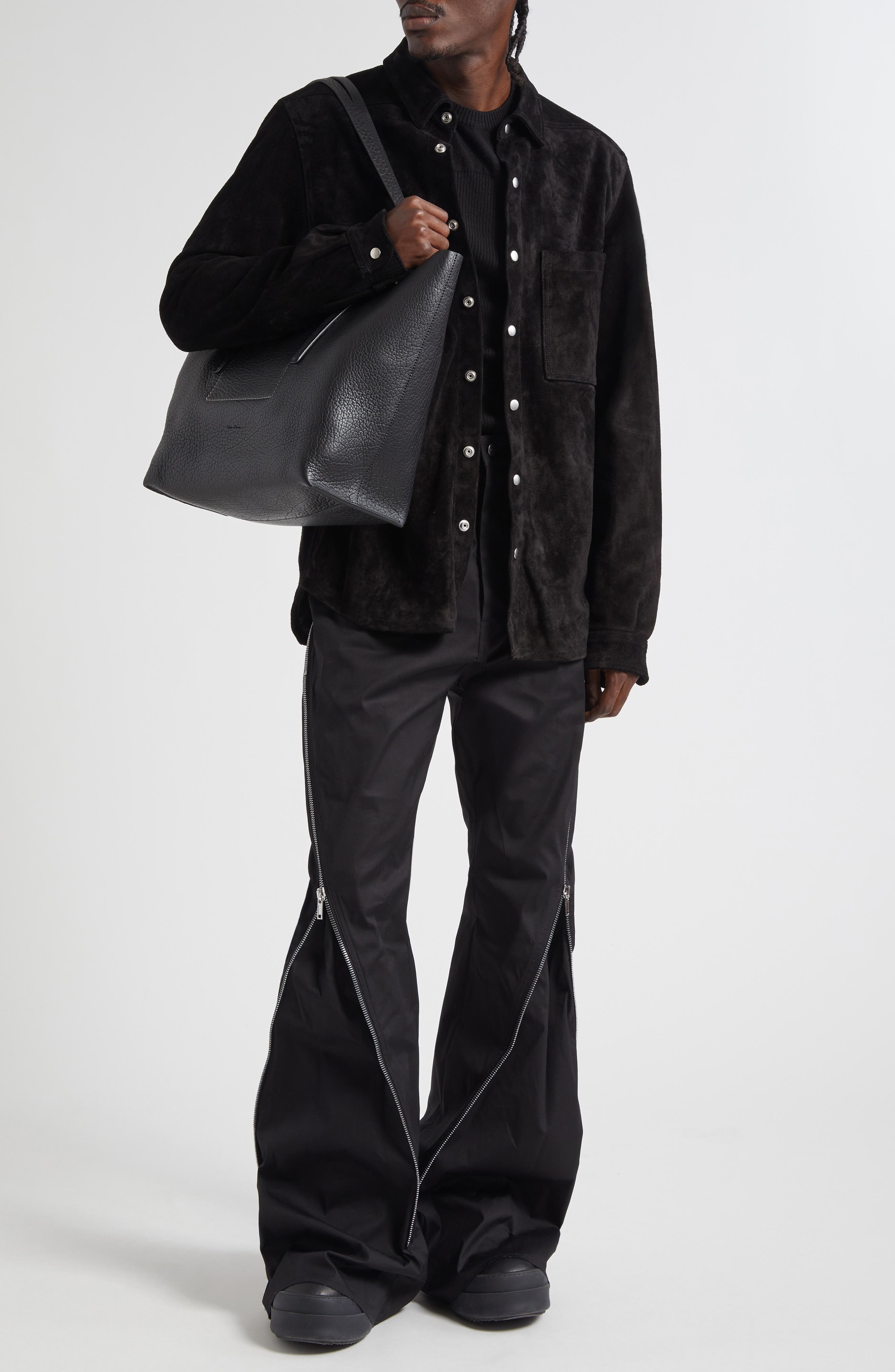 Rick Owens Suede Snap-Up Overshirt in Black at Nordstrom - 2