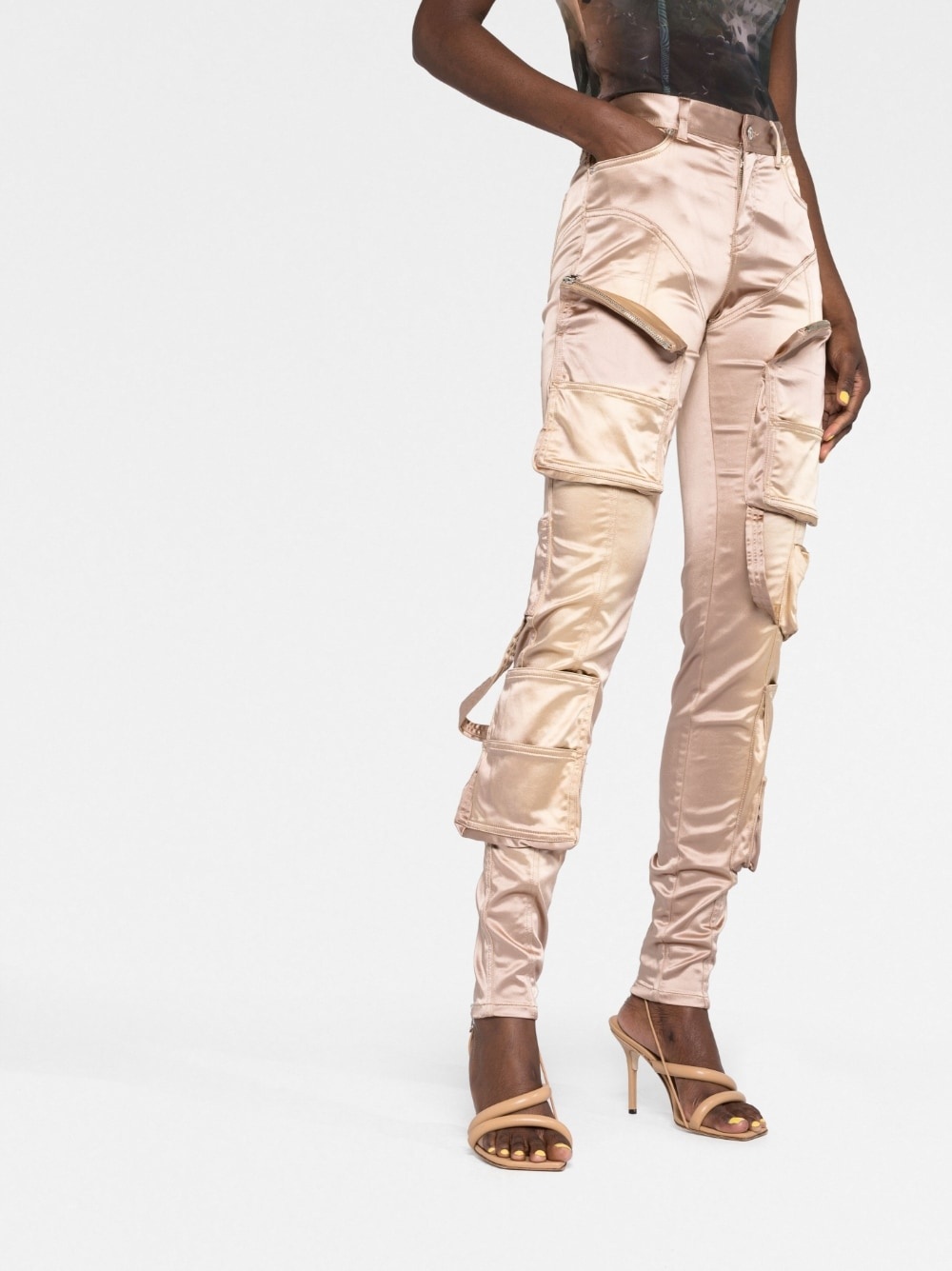 slim-cut satin cargo trousers - 5