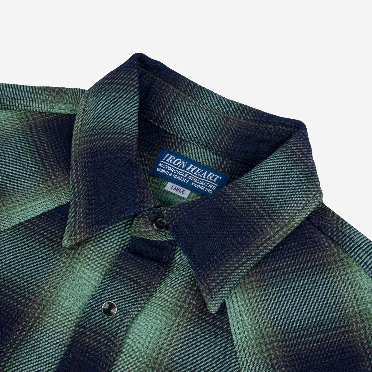 IHSH-348-GRN 9oz Selvedge Ombré Check Western Shirt - Green - 6