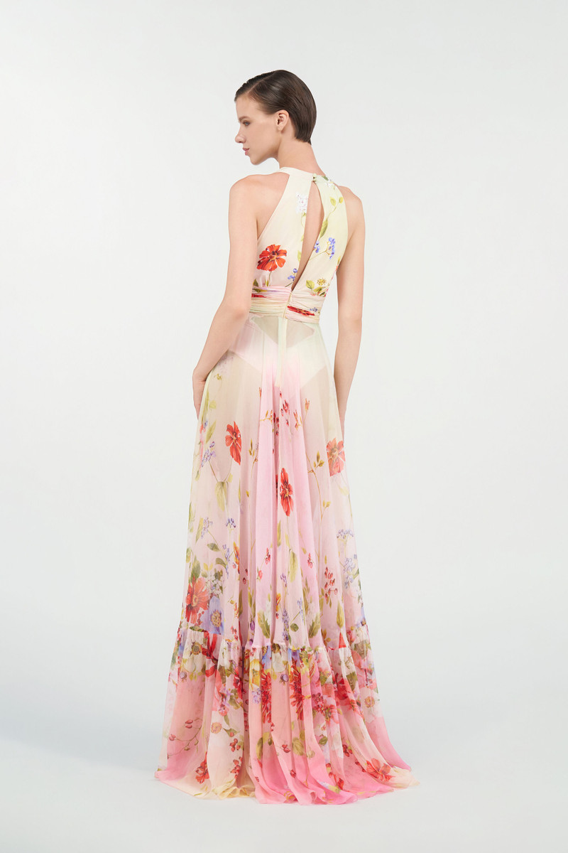 Long Chiffon Dress with Miami Flowers Print 4