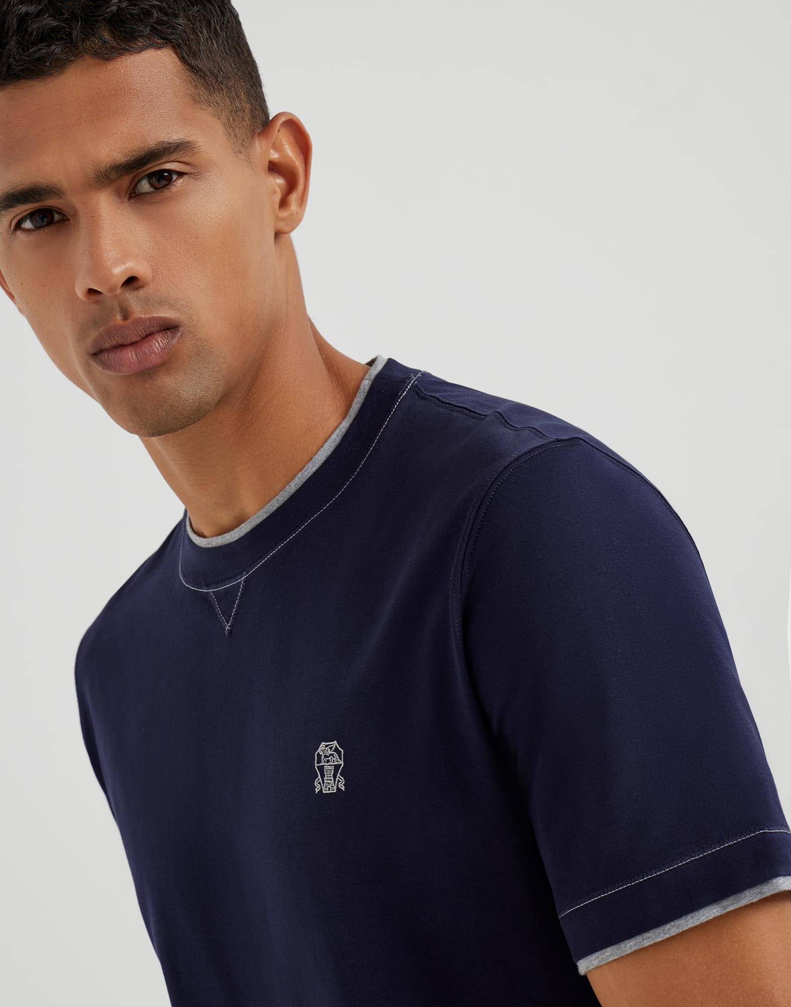 Cotton jersey crew neck T-shirt with logo and faux-layering - 3