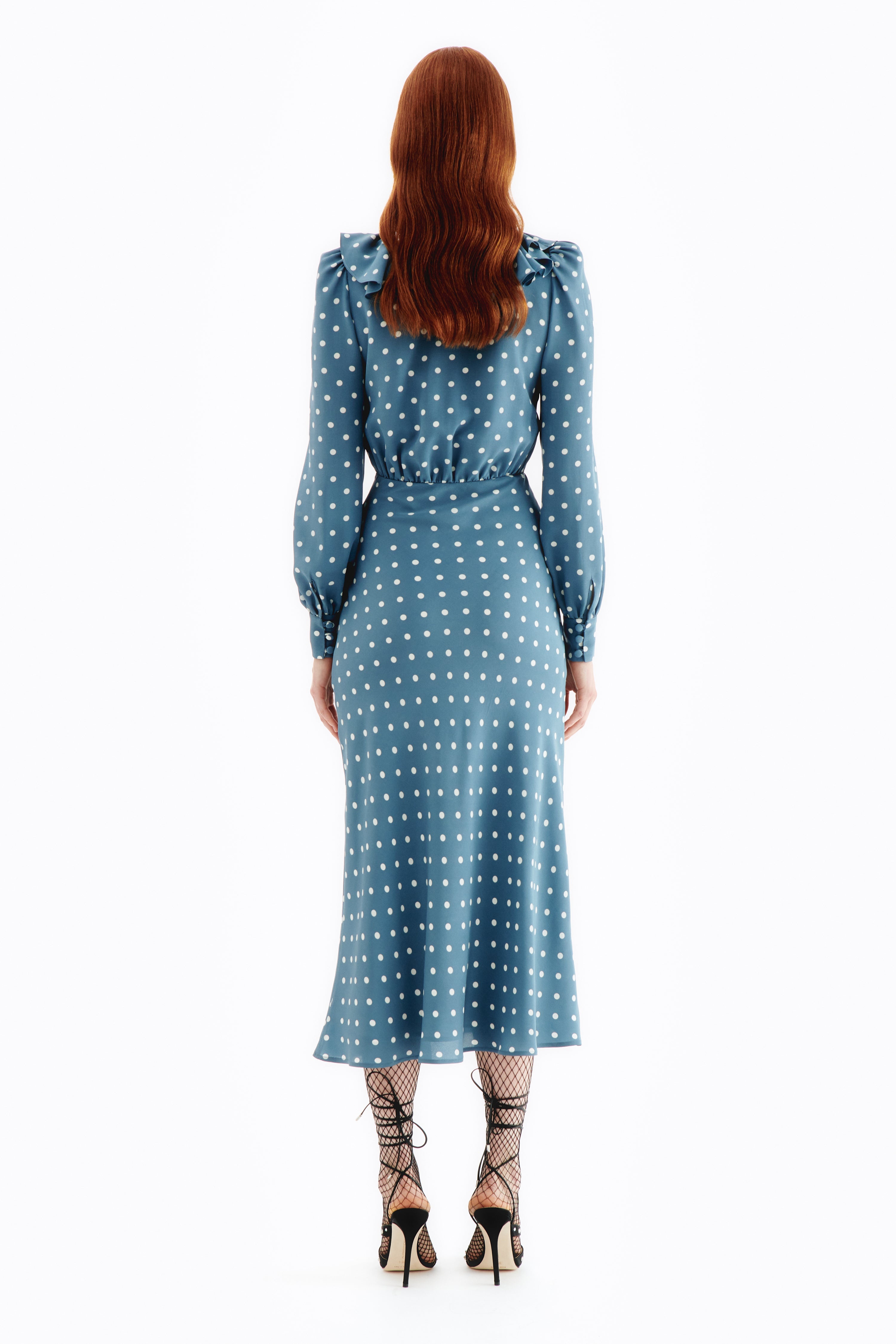 POLKA DOT SILK DRESS WITH VOLANT COLLAR - 4