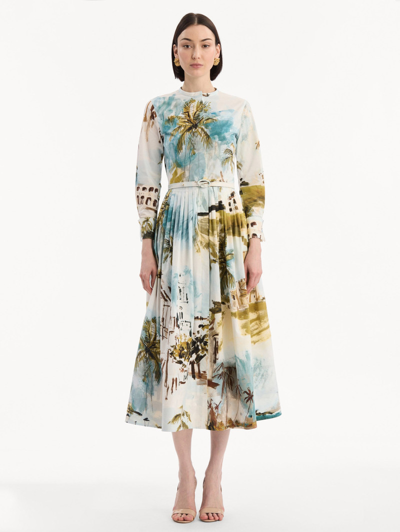 Oscar de la Renta DOMINICAN LANDSCAPE COTTON POPLIN SHORT-SLEEVE DRESS outlook