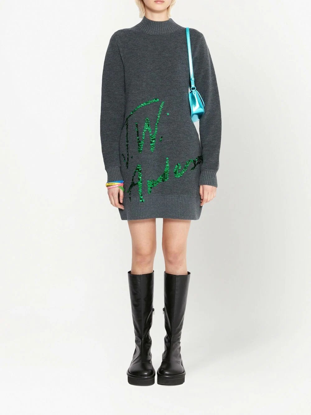 sequins-logo knitted minidress - 2