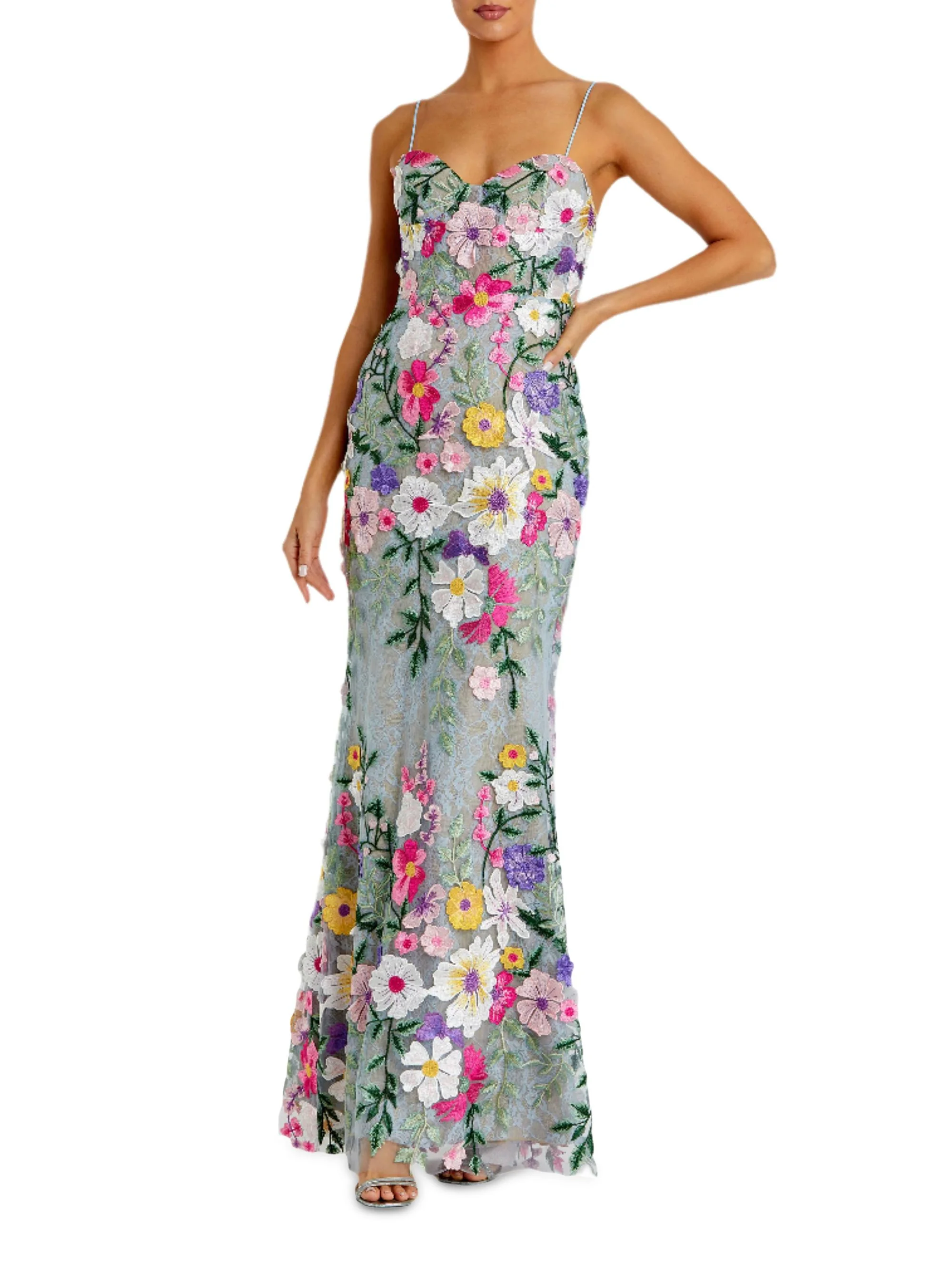 Women's Prom Floral Embroidered Bustier Gown - Sage Multi - 1