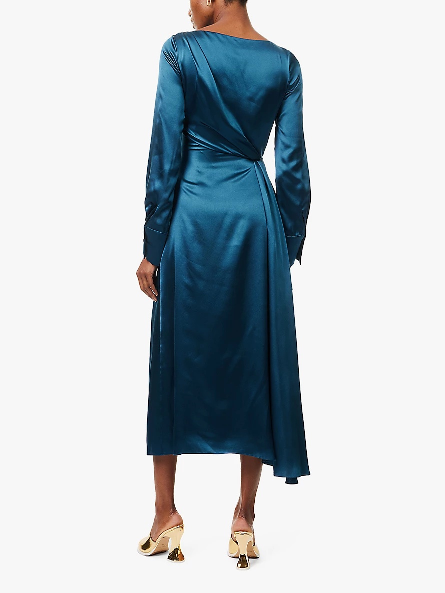 Tie-detail long-sleeve silk midi dress - 4