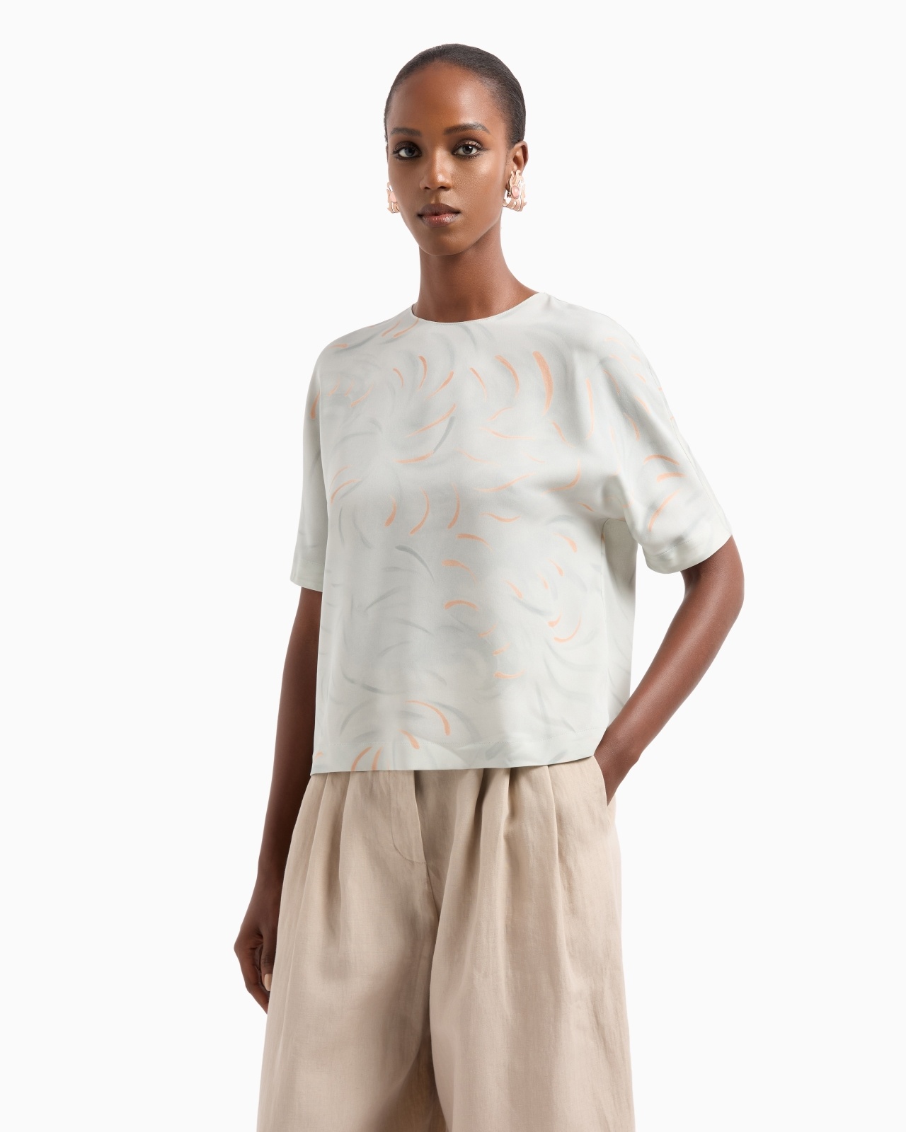 PRINTED SILK TRIPLE-GEORGETTE CREW-NECK BLOUSE - 4
