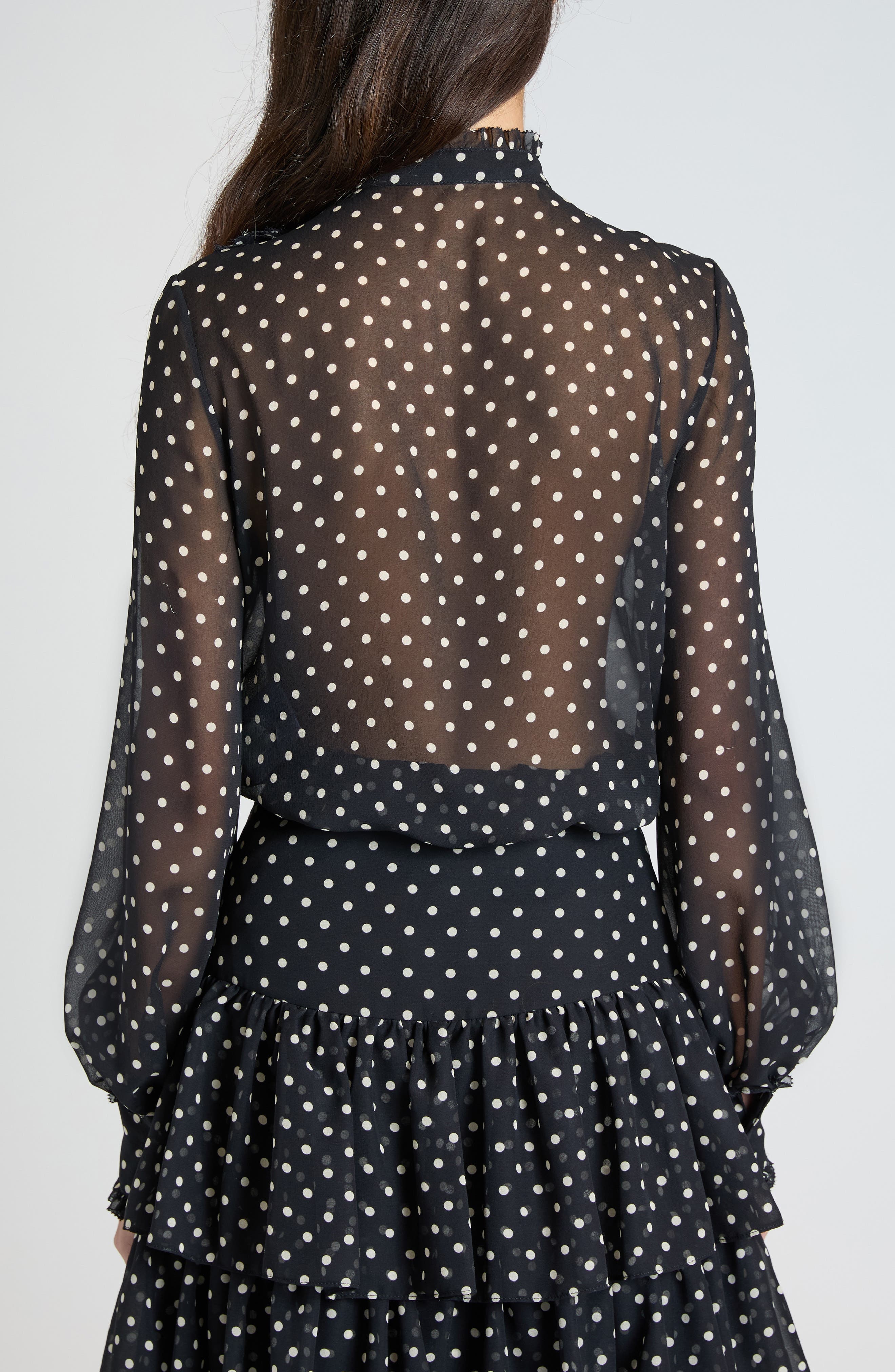 Valentino Garavani Polka Dot Tulle Bib Button-Up Shirt in Nero/Betulla at Nordstrom - 3