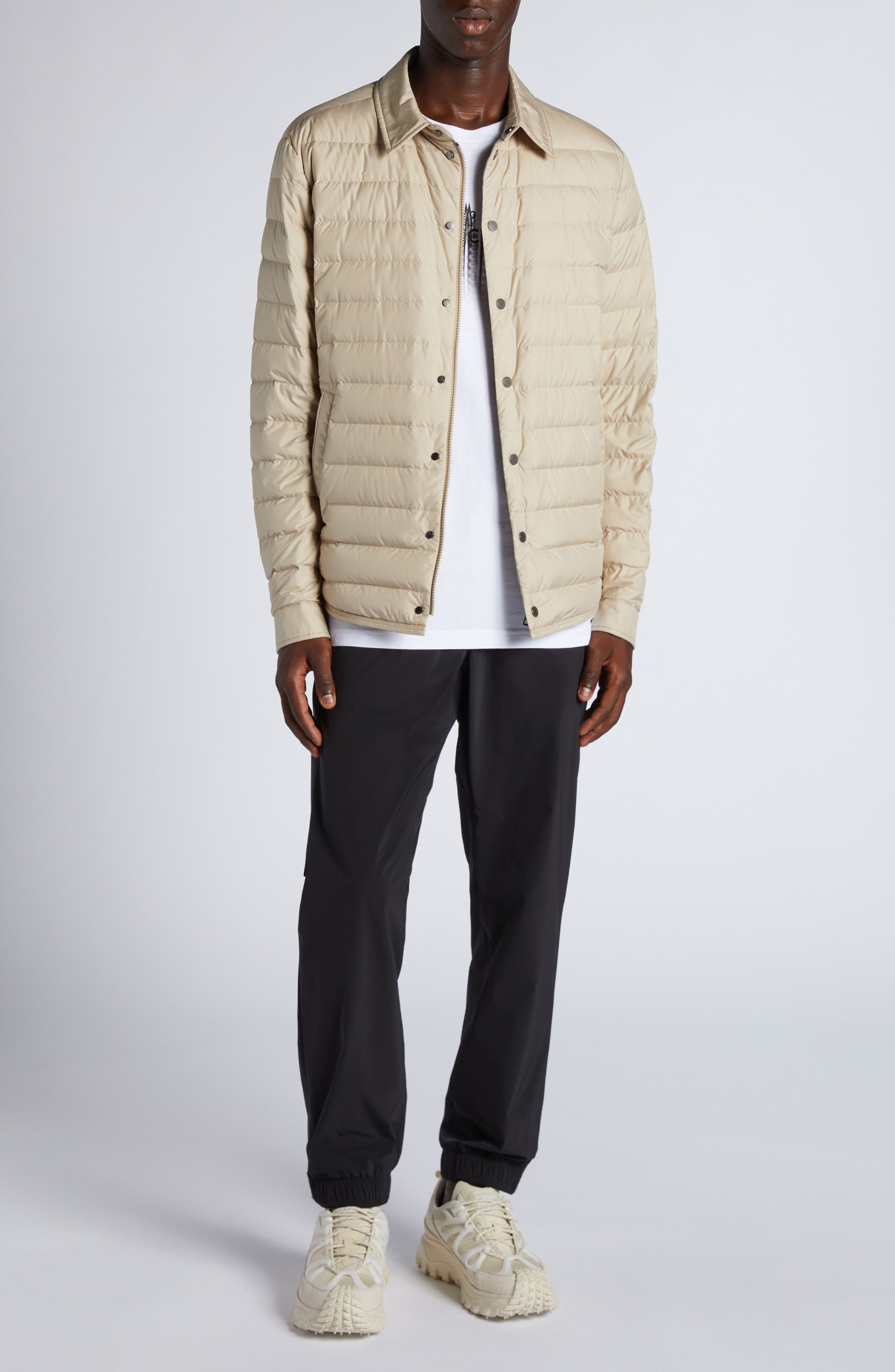 Moncler Bourdon Down Shirt Jacket in Pastel Beige at Nordstrom - 2