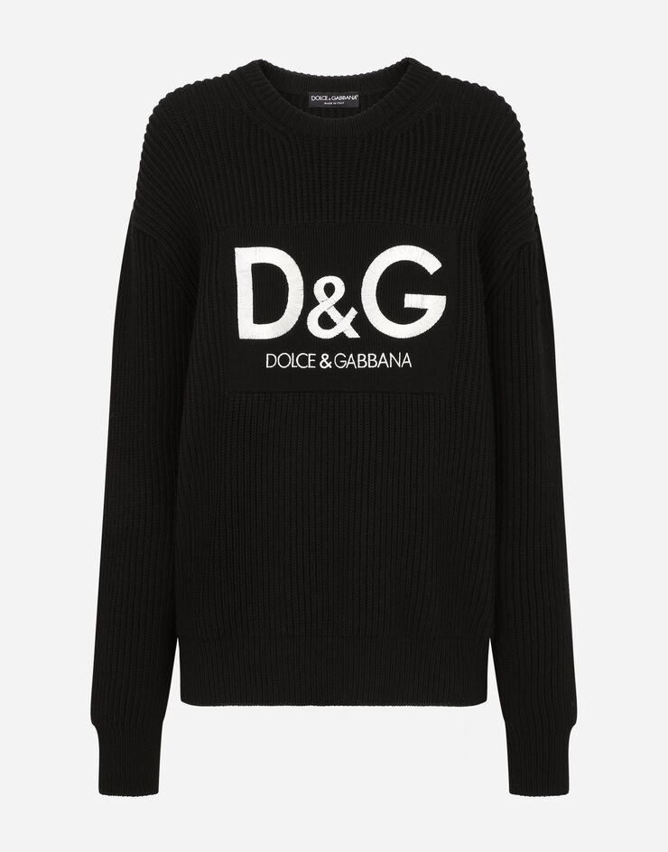 Wool fisherman’s rib sweater with D&G embroidery - 3