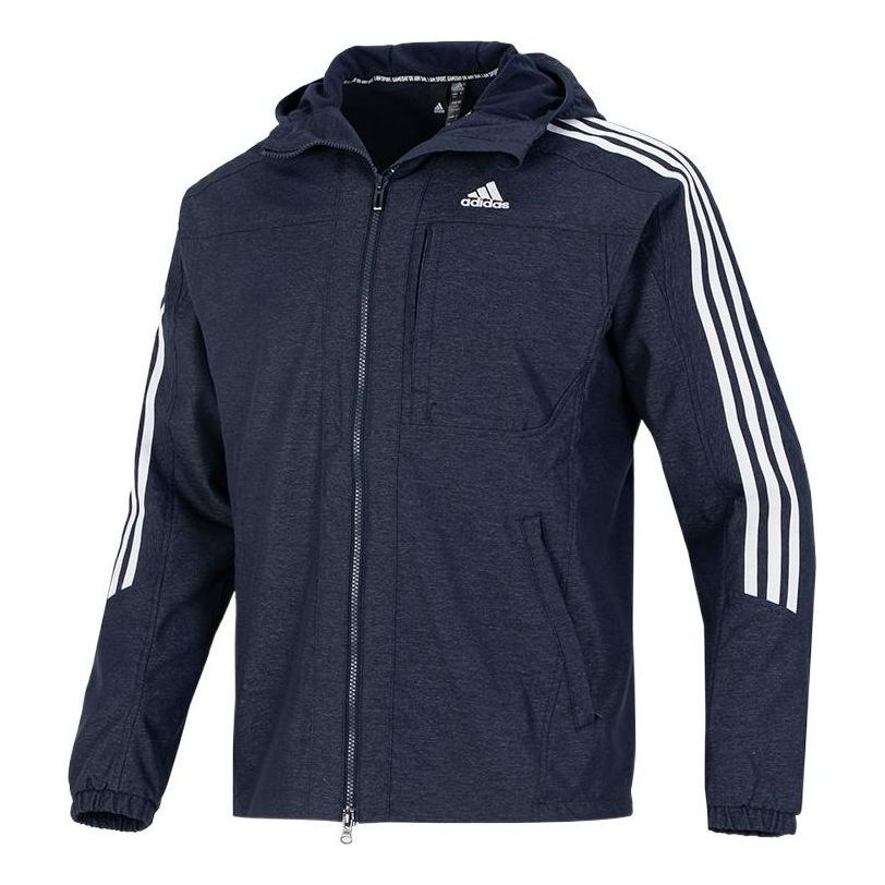 Men's adidas Classic Logo Printing Zipper Hooded Jacket Navy Blue HM2721 - 1