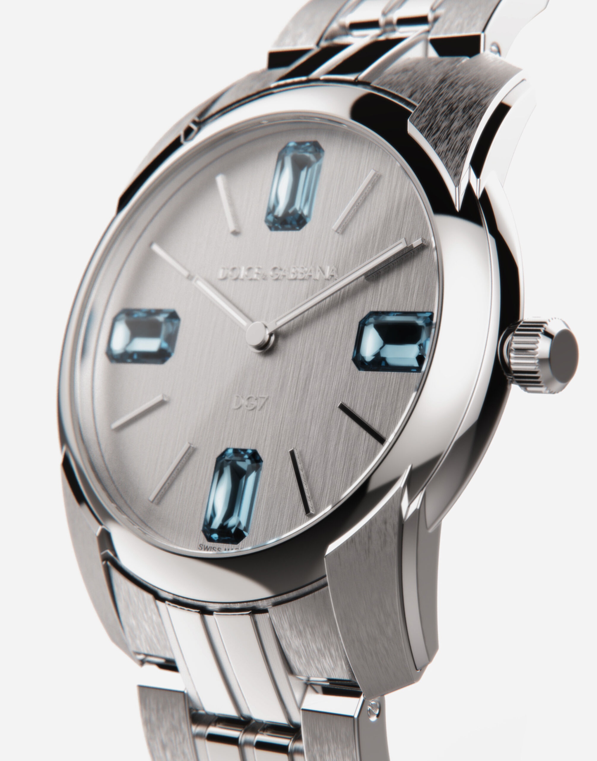 DG7Gems steel watch with light blue topazes - 2