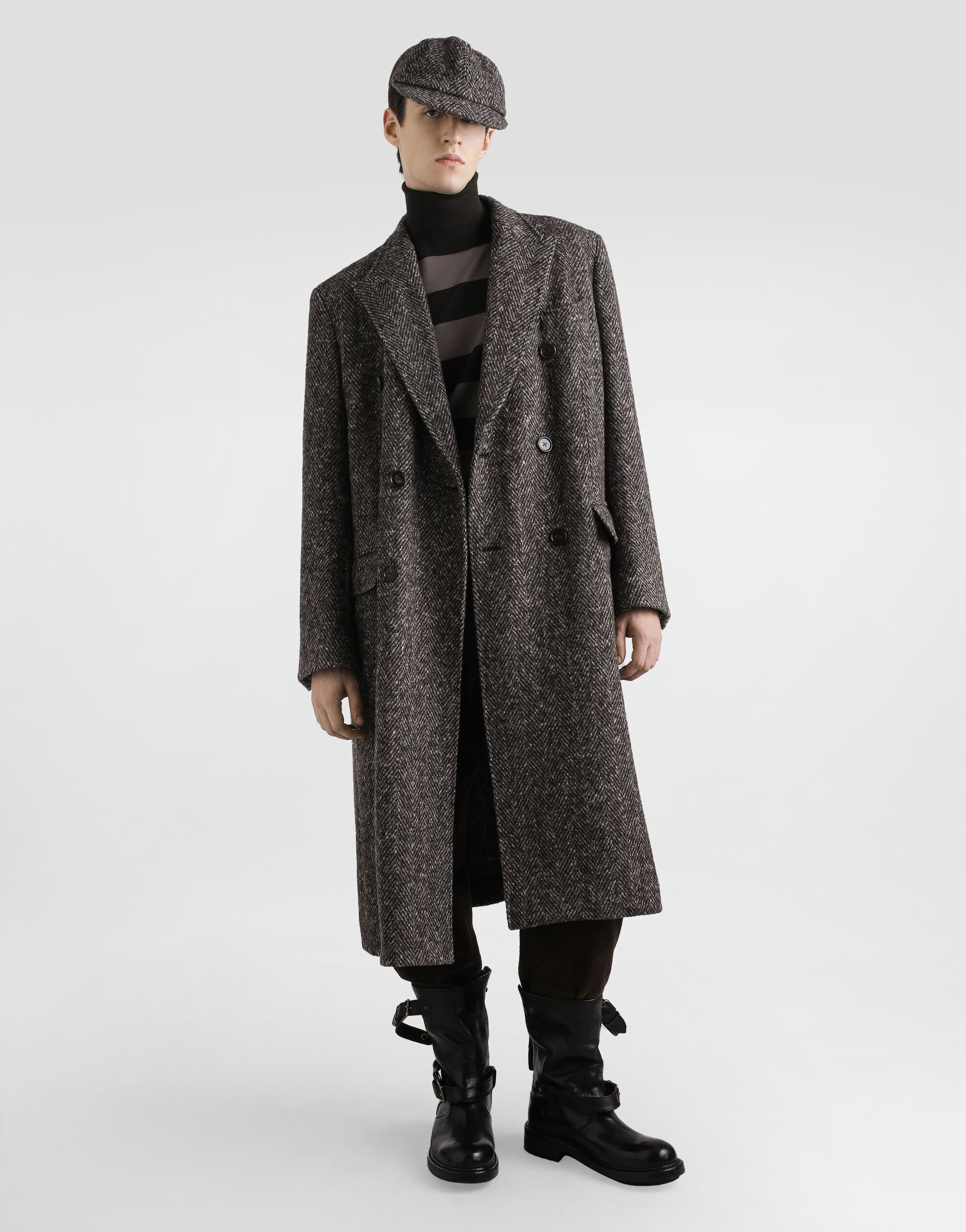 Double-breasted herringbone coat - 2